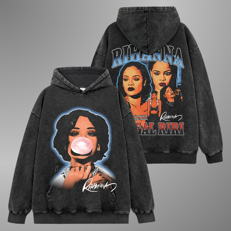 Sweat à capuche avec gros visage de Rihanna